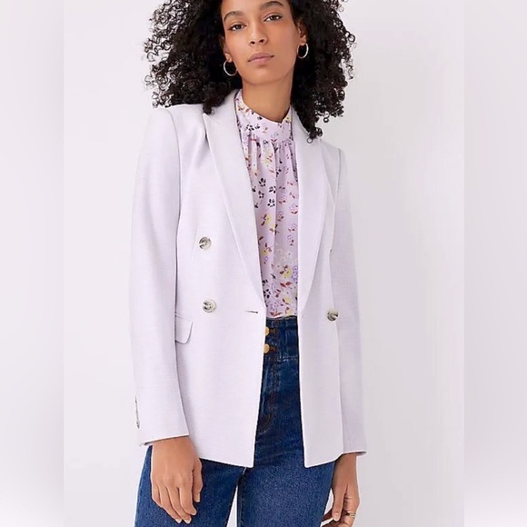 Ann Taylor Jackets & Blazers - Ann Taylor Classic Lilac Houndstooth Double Breasted Blazer Size 6